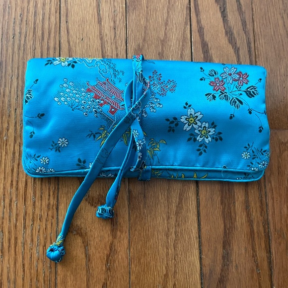 Accessories - Asian travel jewelry pouch. Blue brocade.  Made in Hong Kong.